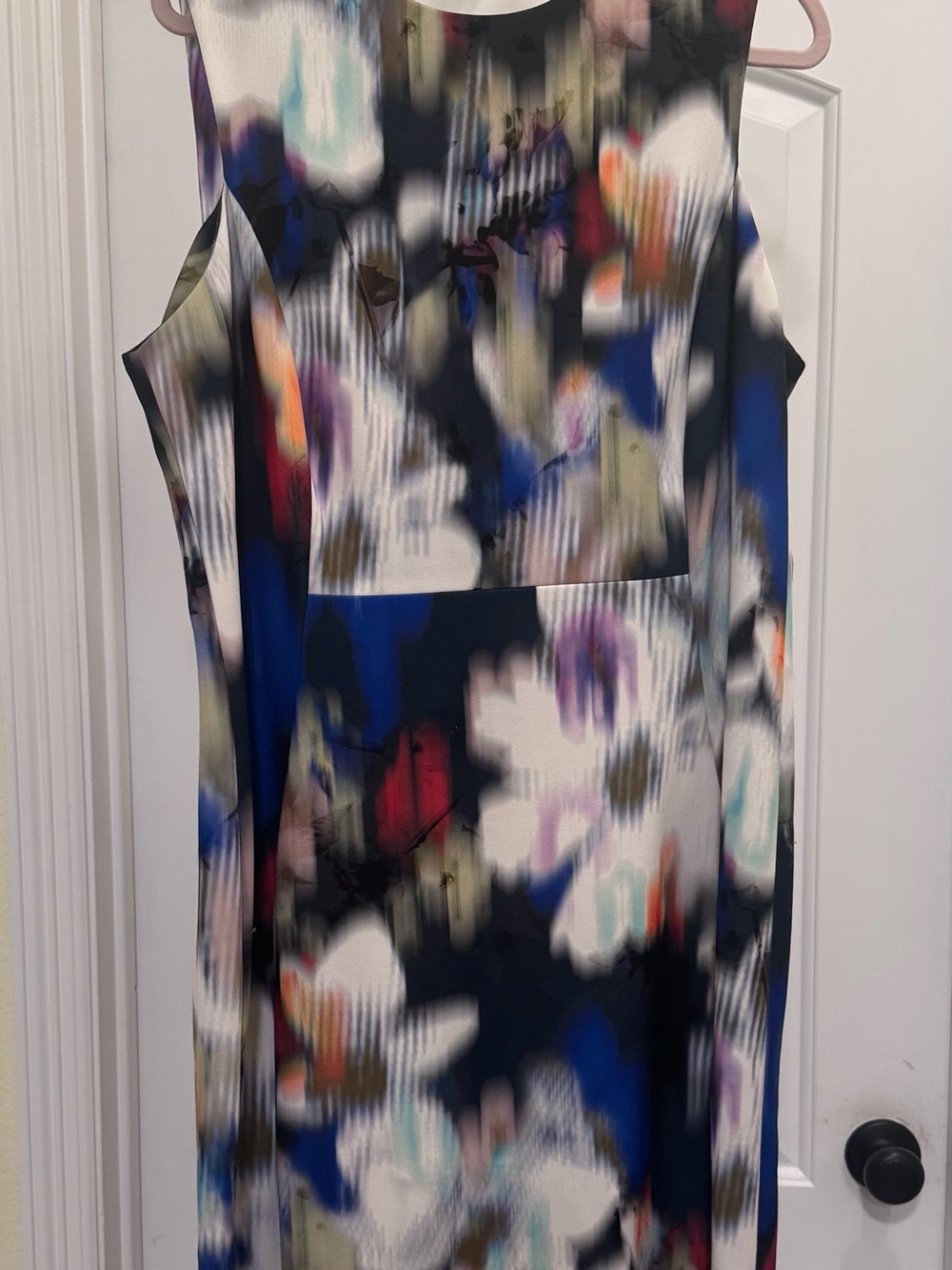 Abstract Floral Print Sleeveless Dress - Navy, White, Blue